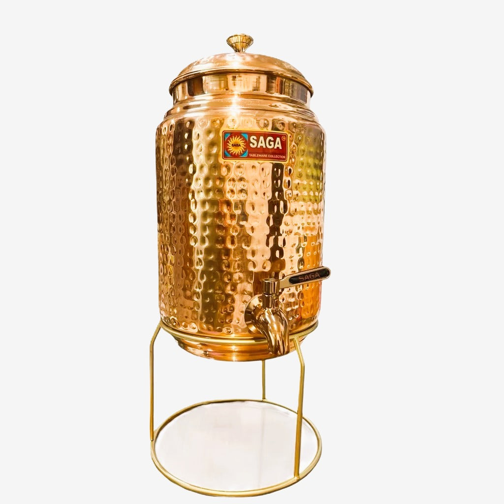 【SAGA】手作捶紋純銅飲水桶（5L/10L 附黃銅水龍頭＋專用金屬鐵藝底座）